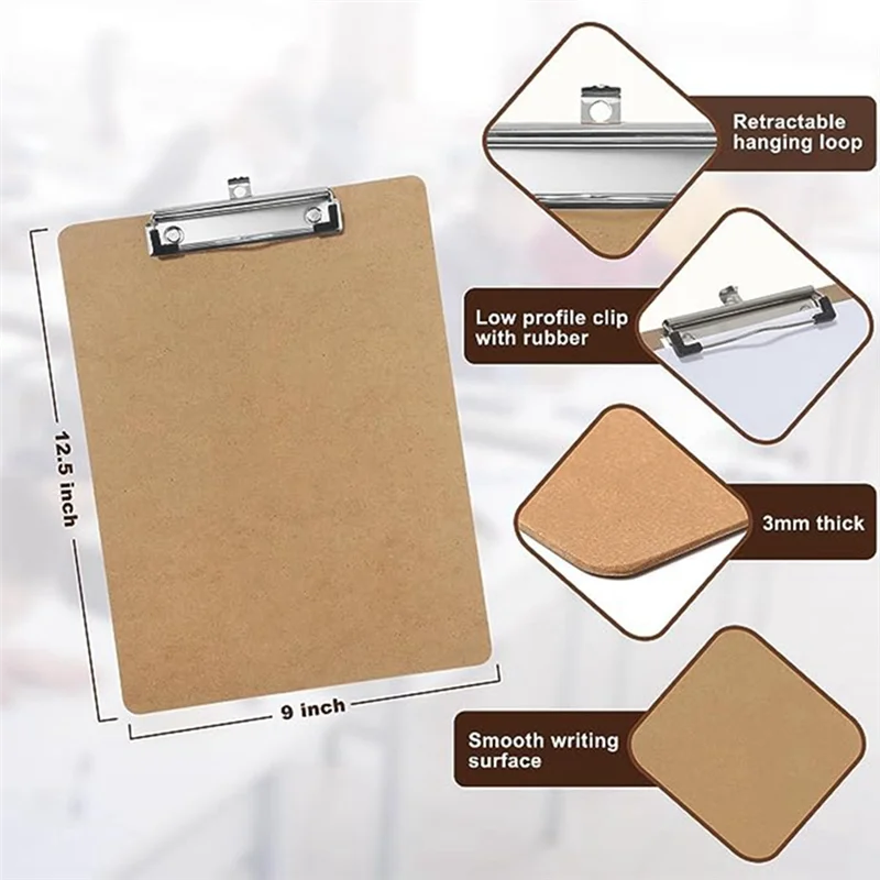 AED5-10Pcs Wooden Board Clips Flat Folder Menu Holder Wooden Clipboard Splints For Office, School, Classroom Supplies Brown