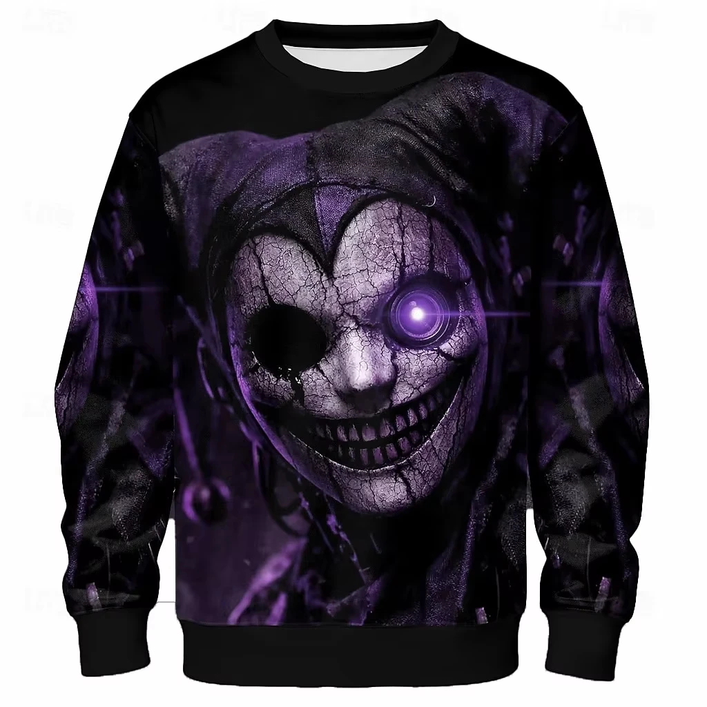 New Men's Hoodie Cool Halloween Clown Hoodie For Men Punk Party Gothic Style Round Neck Casual Style Black Red Purple Top