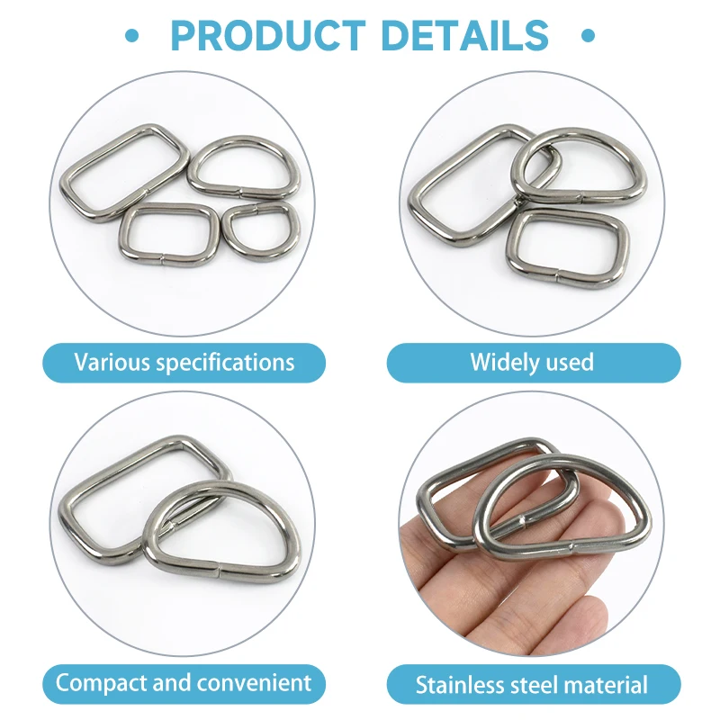 

5/10Pcs 20/25/32/38mm Stainless Steel D Ring Buckles Bag Strap Square Rings Clasp Webbing Loops Hook Dog Collar Carabiner Clips
