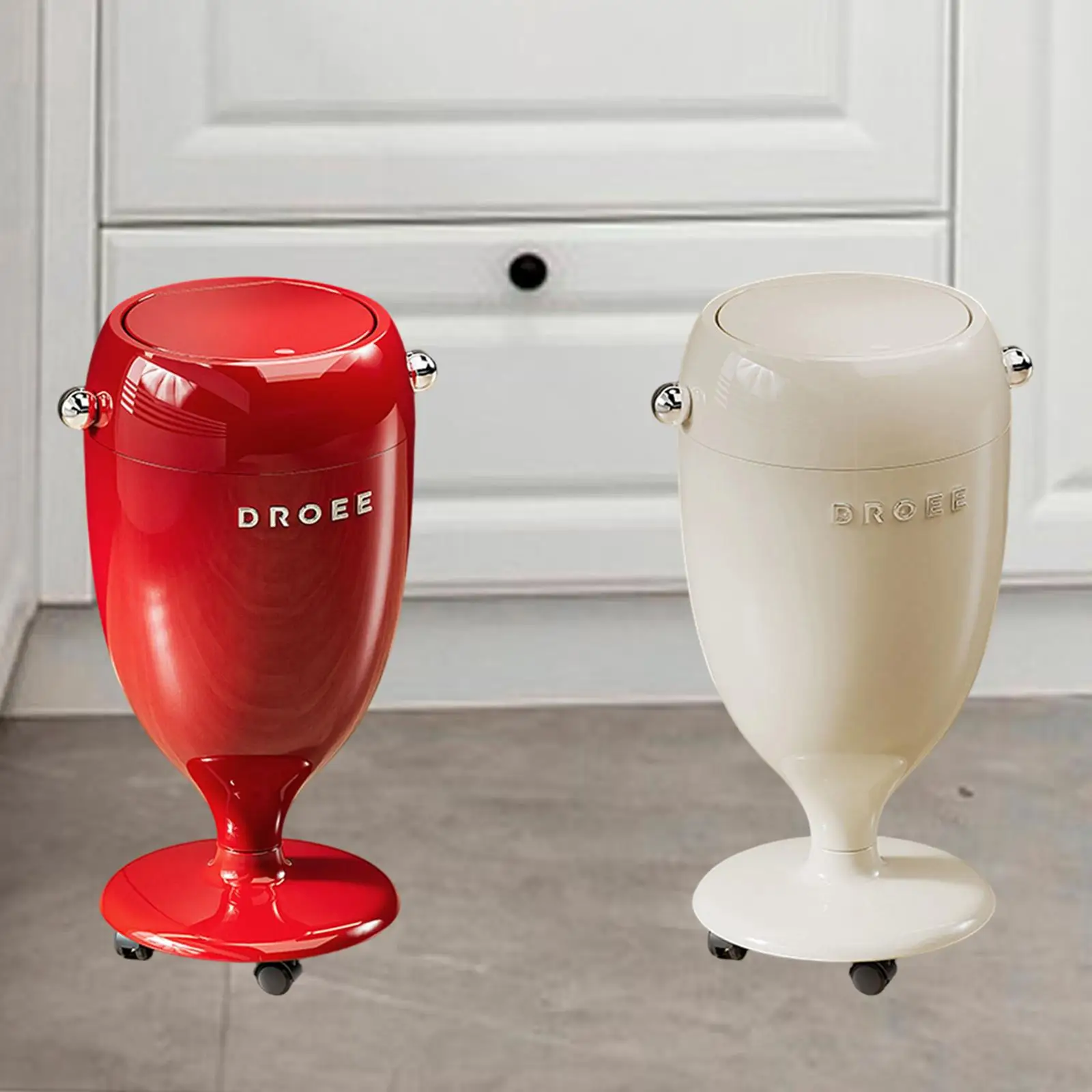 

Trash Can with Wheels Dustbin 54 cm Tall Large Open Movable Garbage Bin with Lid Wastebasket for Kitchen Bedroom Living Room RV