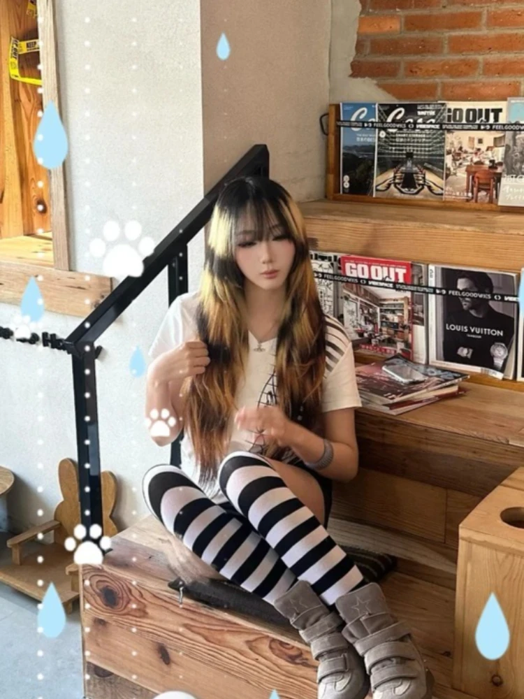 Jpanese Subculture T Shirt Short Sleeve Piano Key Print V-neck Tops Harajuku Subculture Female Kawaii Streetwear Tee 2026 Summer
