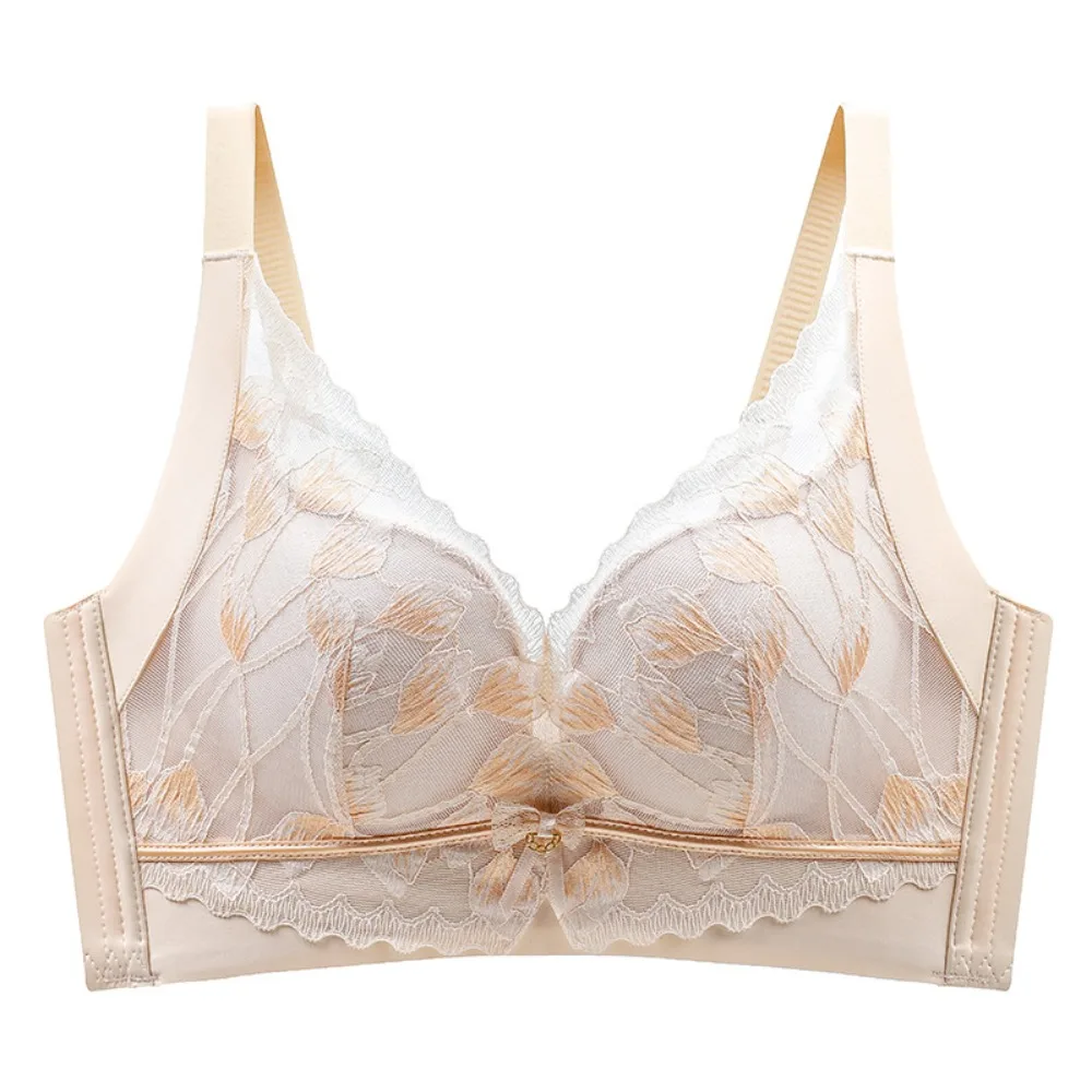 

Comfortable Mesh Flower Lace Deep V Bra Wireless Shockproof Underwear for Women Anti-sagging Lingerie Seamless Bra Gifts