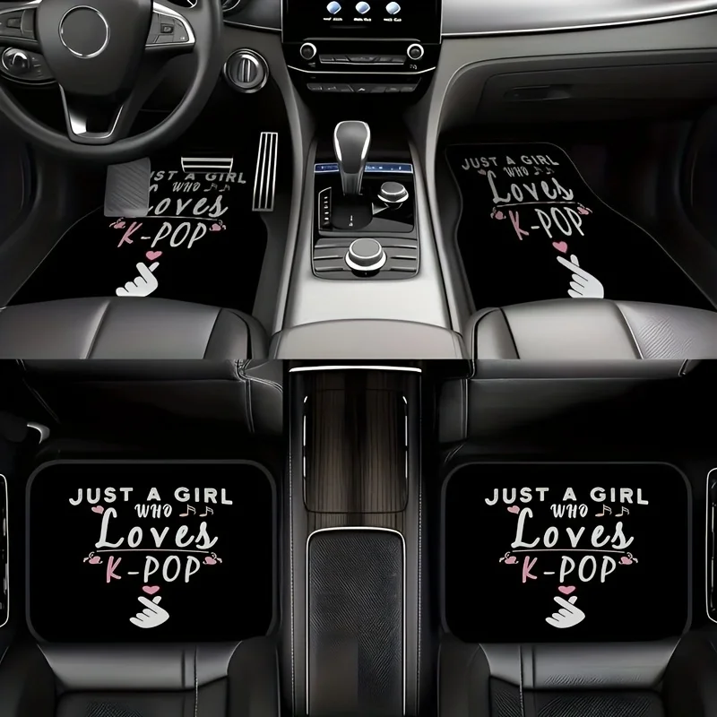4pcs Kpop Girl Group Themed Car Mats Compatible For K-Drama Fans - Cute Kpop Girl Style, Front/Rear Carpet, Easy Clean Synthetic