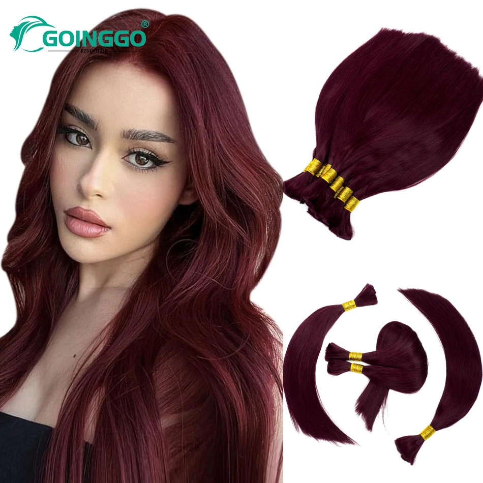 Pre-Colored 99J# Brazilian Human Hair Straight No Weft Remy Bulk  Hair Extension 16-28 Inch Dark Burgundy Bulk Hair For Braiding