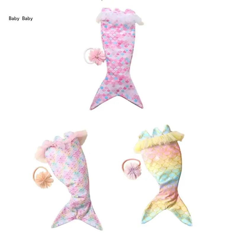 

Newborn Costume Mermaids Jumpsuit Hairband Baby Shower Gift Photography Suit Q81A