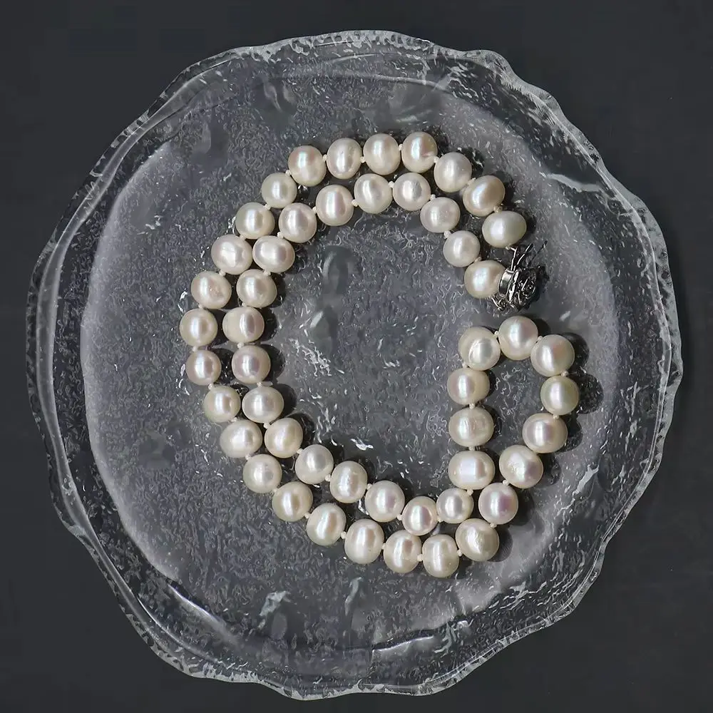 

8-9mm Irregular Round Natural Freshwater Pearl Beaded Necklace White Baroque Pearl Straight Holes Loose Bead Jewelry Party Gift