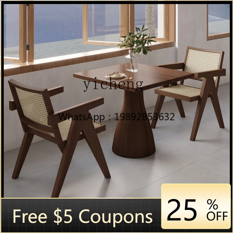 LYY  all-solid wood square table high-end restaurant, commercial square table and chair combination for 2 people