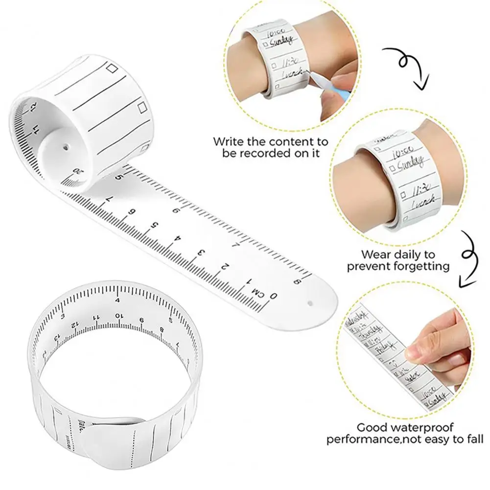 2Pcs Silicone Note Bracelet Set Reusable Memo Wristband with Ruler To-Do List Band Eraser Ballpoint Pen Set To-do List Wristband