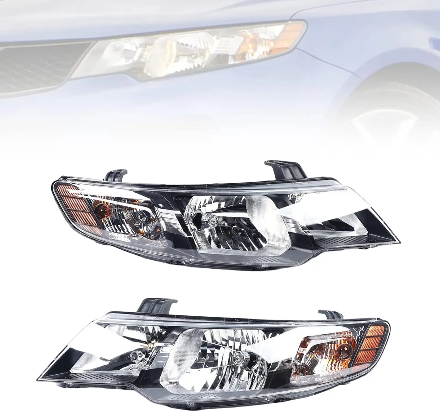 Halogen Headlamp Set for 2010-2013 Forte/Forte Koup EX LX SX - Left Driver & Right Passenger Side Assembly, Perfect Fit Replacem
