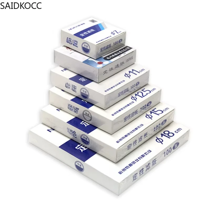 SAIDKOCC 100Pcs/pack Fast/Medium/Slow speed qualitative filter paper for lab funnel use Dia 7/9/11/12.5/15/18cm