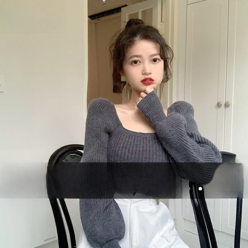 

Вязаный свитер в стиле ретро Sweet Aosphere Bubble Lantern Sve, свободный женский топ V-Ne Long Sve Warm Fce Blend