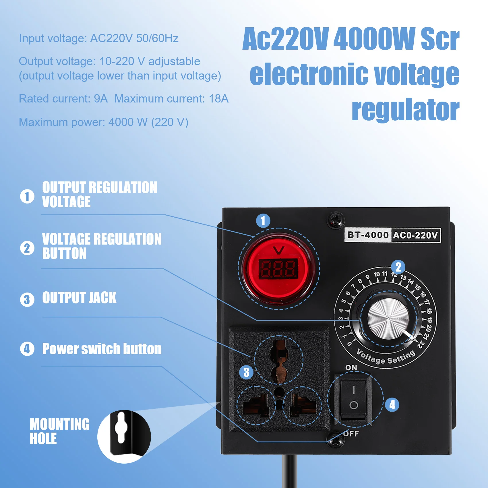 

Ac220v 4000W Scr электронный регулятор напряжения двигатель температуры регулятор скорости вентилятора диммер электрический инструмент регулируемый, вилка европейского стандарта