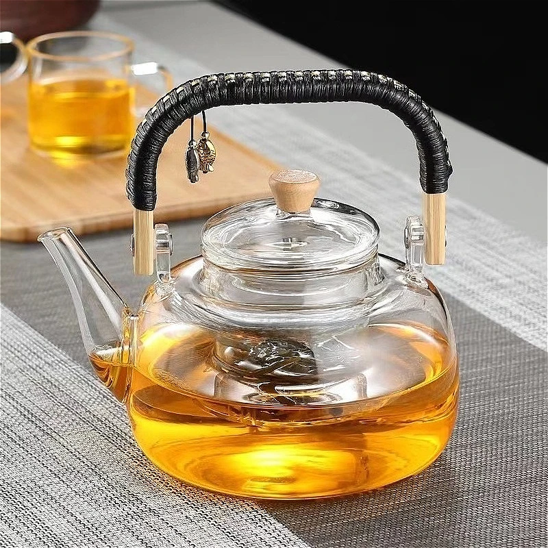 

1000ml Bamboo Handle Teapot Chinese Style Glass Teapot Tea Ceremony Transparent Kungfu Tea Pot with Strainer Home Water Kettle