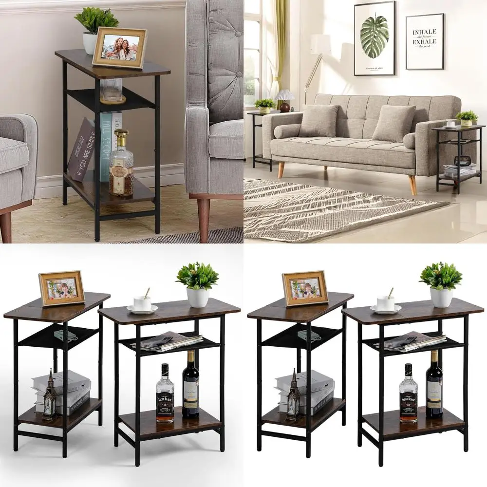 

Компактный набор из 2-х приставных столиков для небольших помещений, 3-уровневый столик для хранения в деревенском стиле, коричневый, для гостиной, спальни, дивана, кушетки