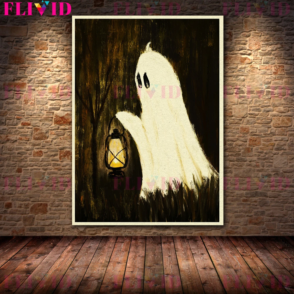 Ghost On The Swing And Tv Ghost Vintage Wall Art Canvas Painting Lonely Ghost Gothic Dark Aesthetics Art Poster Print Home Decor