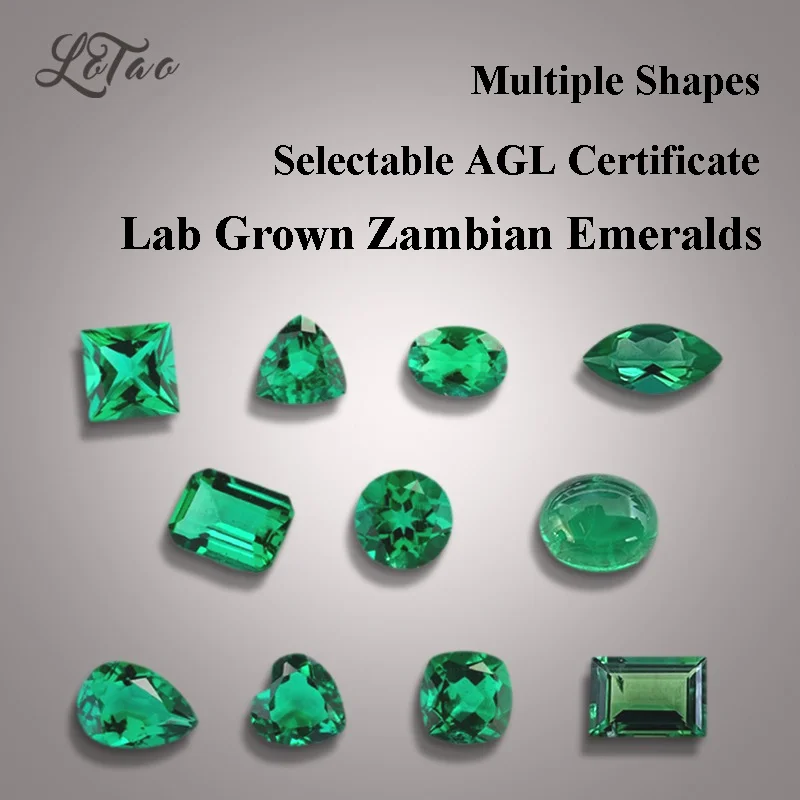 

Lab Grown Zambian Emeralds Hydrothermal Hand Cutting Selectable AGL Certificate Multiple Shapes with Cracks Inclusions Inside
