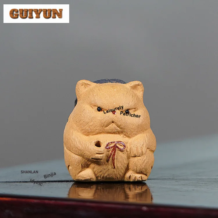

Yixing Purple Clay Cat Hero Tea Pet Elegant Flowerpot Landscaping Tea Figurine Play Toys Tea Statue Ornaments Accessories Craft