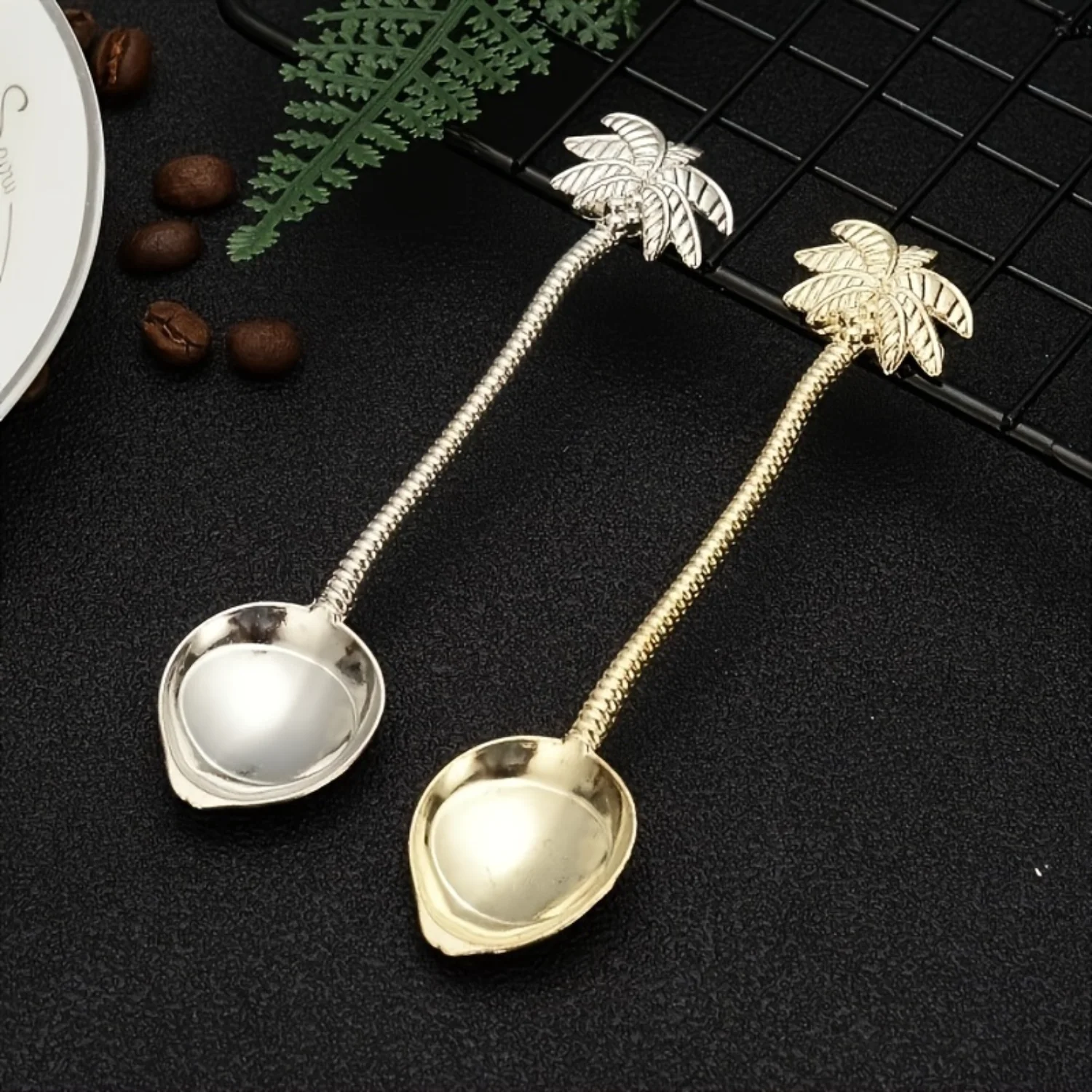 6 PCS Tropical Vibe  Palm Handle Teaspoon, Coffee Stirring Spoon, Dessert Spoon, Ice Cream Spoon, Attractive Souvenir For Dinnin