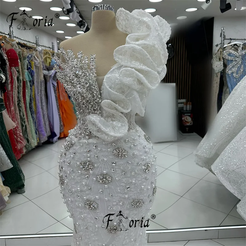 Luxo marfim árabe frisado sereia celebridade vestido de festa cristal babados noite vestidos de ocasião de casamento personalizado vestido longo