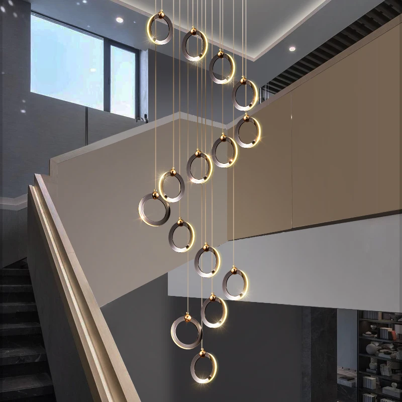 

2024 New LED Aluminum Villa Spiral Staircase Large Chandelier Living Room Decorative Lamp Modern Personality Indoor Lighting