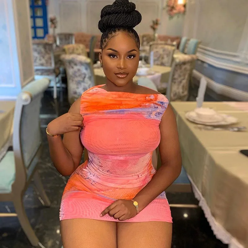 Sexy Druck Geraffte Bodycon Mini Kleid Frauen Nacht Aus Club Tragen Ärmellose Stretch Slim Fit Party Prom Kurze Kleider Geburtstag