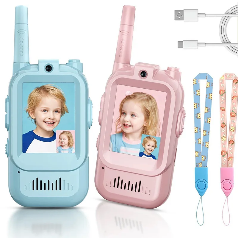 1 pair Video Intercom 20 Inch Large Screen Rechargeable Long Distance Range Kids Intercomwith Fun Voice Changing Features