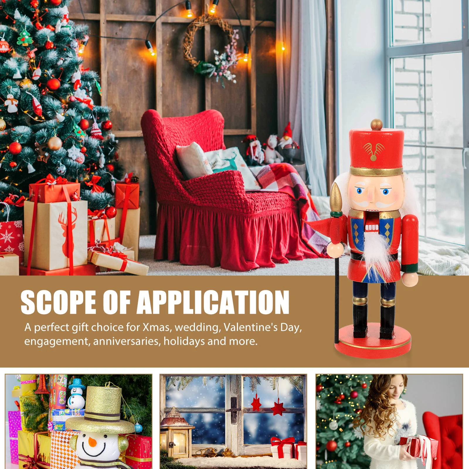 

Christmas Nutcracker Soldier Wooden Craft Ornament Tabletop Holiday Decor for Living Room Bedroom Xmas Gift Idea