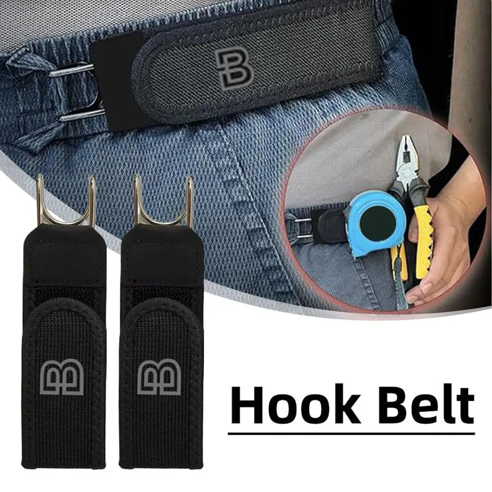 Adjustable Buckleless Elastic Belt with Metal Hook Closure, Invisible Comfortable Waist Strap, No Buckle Side Band for Jeans