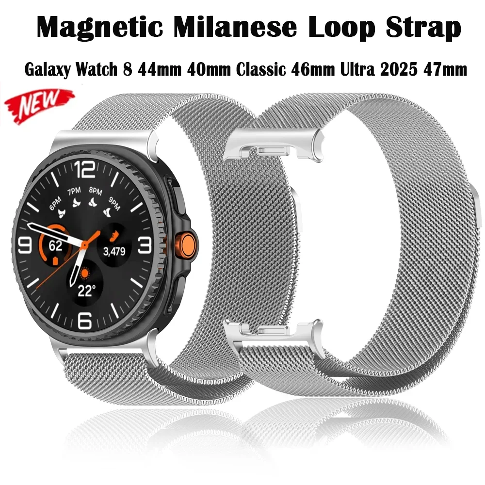 Milanaise-Loop-Armband für Samsung Galaxy Watch 8 44 mm 40 mm, klassisches 46 mm Metall-Magnetarmband Galaxy Watch Ultra 2025 47 mm Band