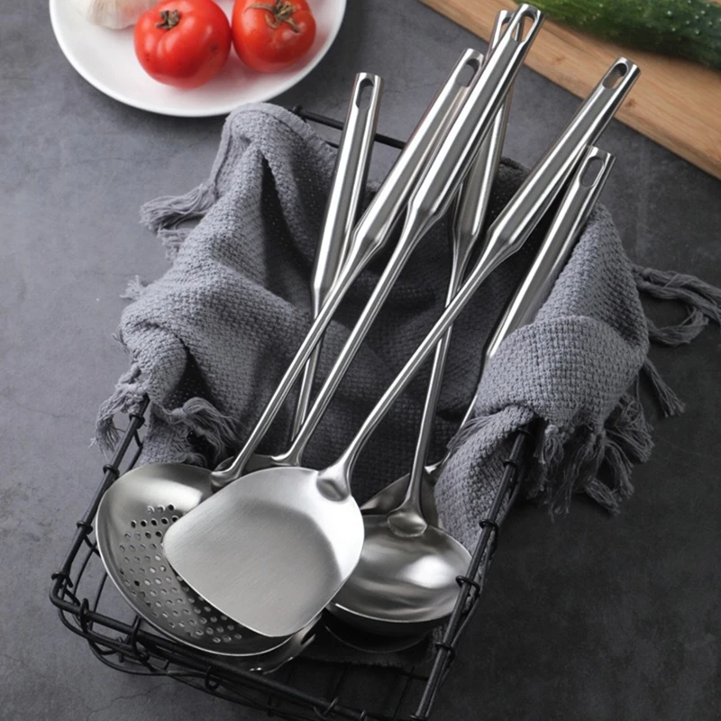 Long Handle Cooking Spatula Rice Spoon Stainless Steel Cookware Set Home Colander Pasta Tool Frying Shovel Kitchen Accessories