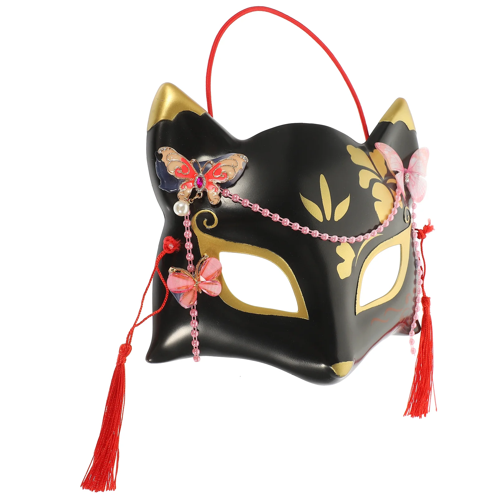 Japanische handbemalte Fuchsmaske Kabuki Kitsune halbe Gesichtsmaske Anime Cosplay Halloween Party Maskerade Kostüm Requisiten