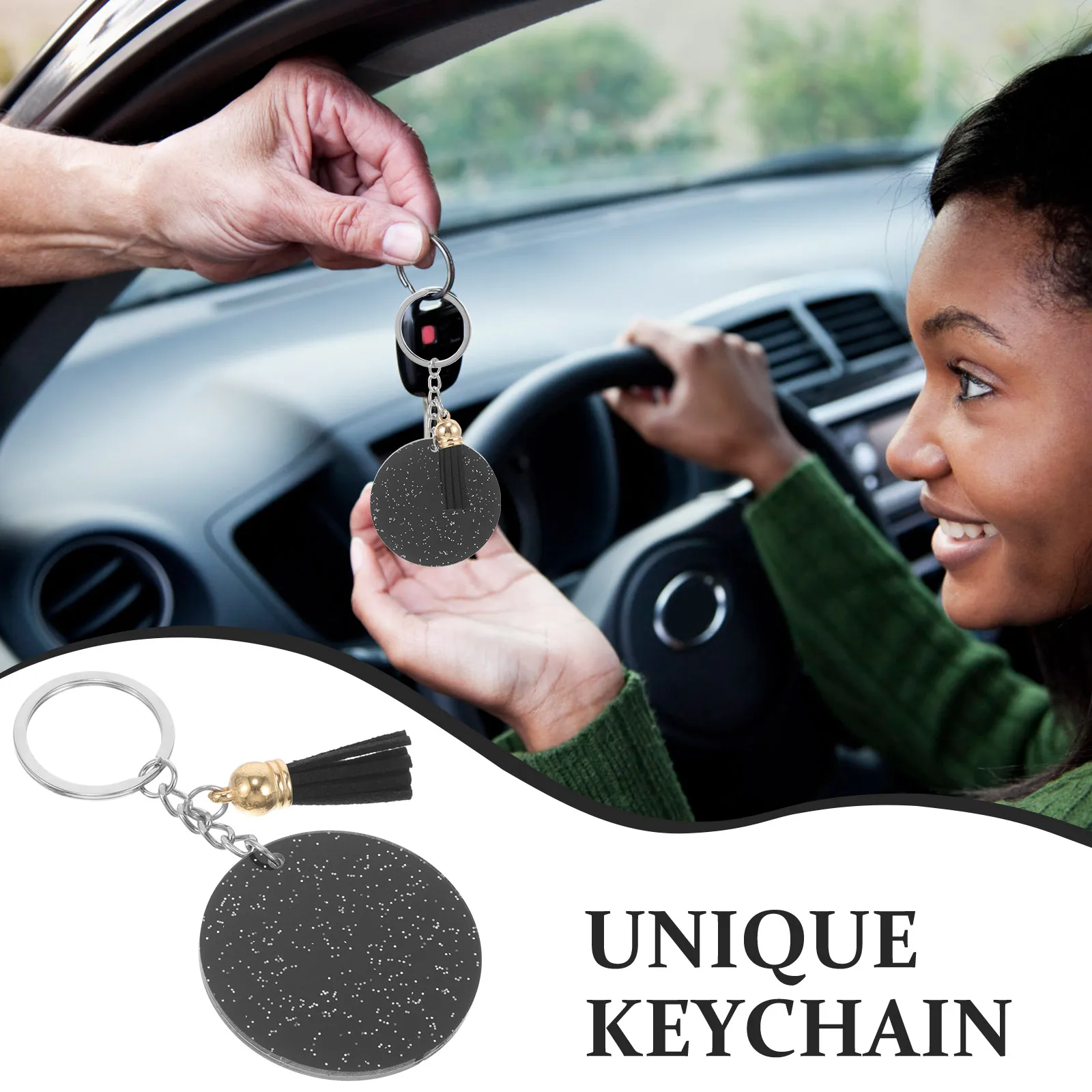 

10 Pcs Decorative Blank Keychain Key Charms Rings Black DIY Craft Acrylic Key Chain Supplies Jewelry Making Materials