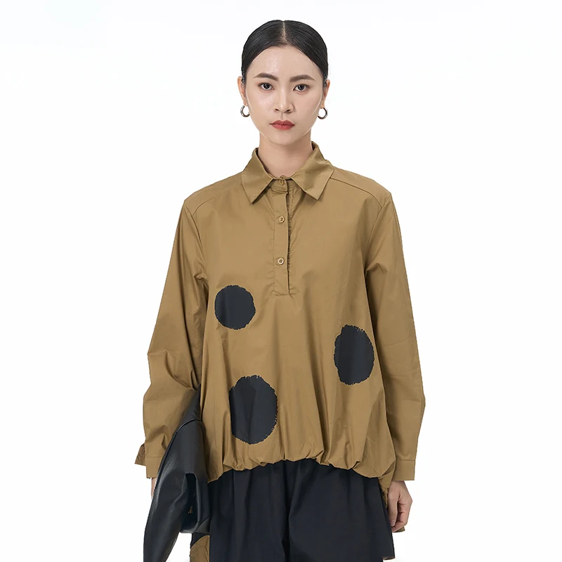 2025 spring new long-sleeved shirt set top blouse large size women\'s loose thin casual shirt poldot 1932