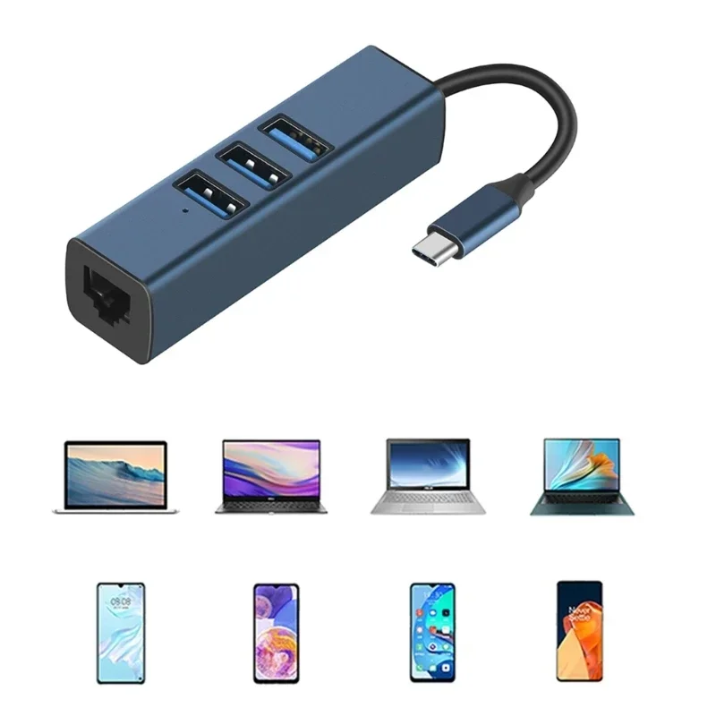 USB TypeC Ethernet USB to RJ45 Hub 100M Ethernet Adapter Network Card with USB3.0 2.0 Hub Driver Free For Laptop