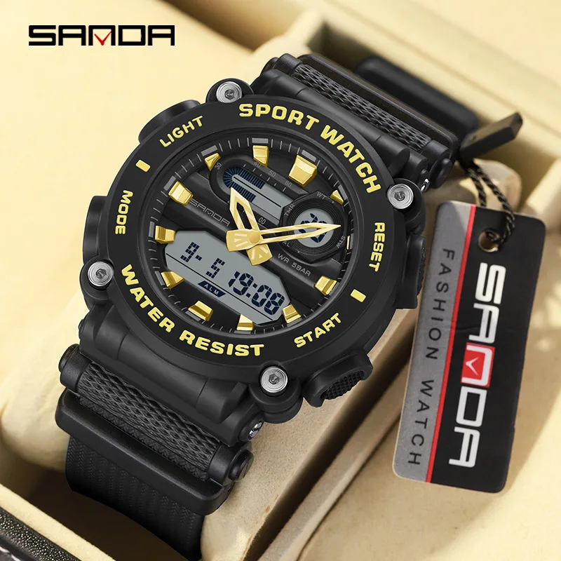 SANDA new electronic watch multi-functional outdoor sports green light waterproof men's watch simple creative watch
