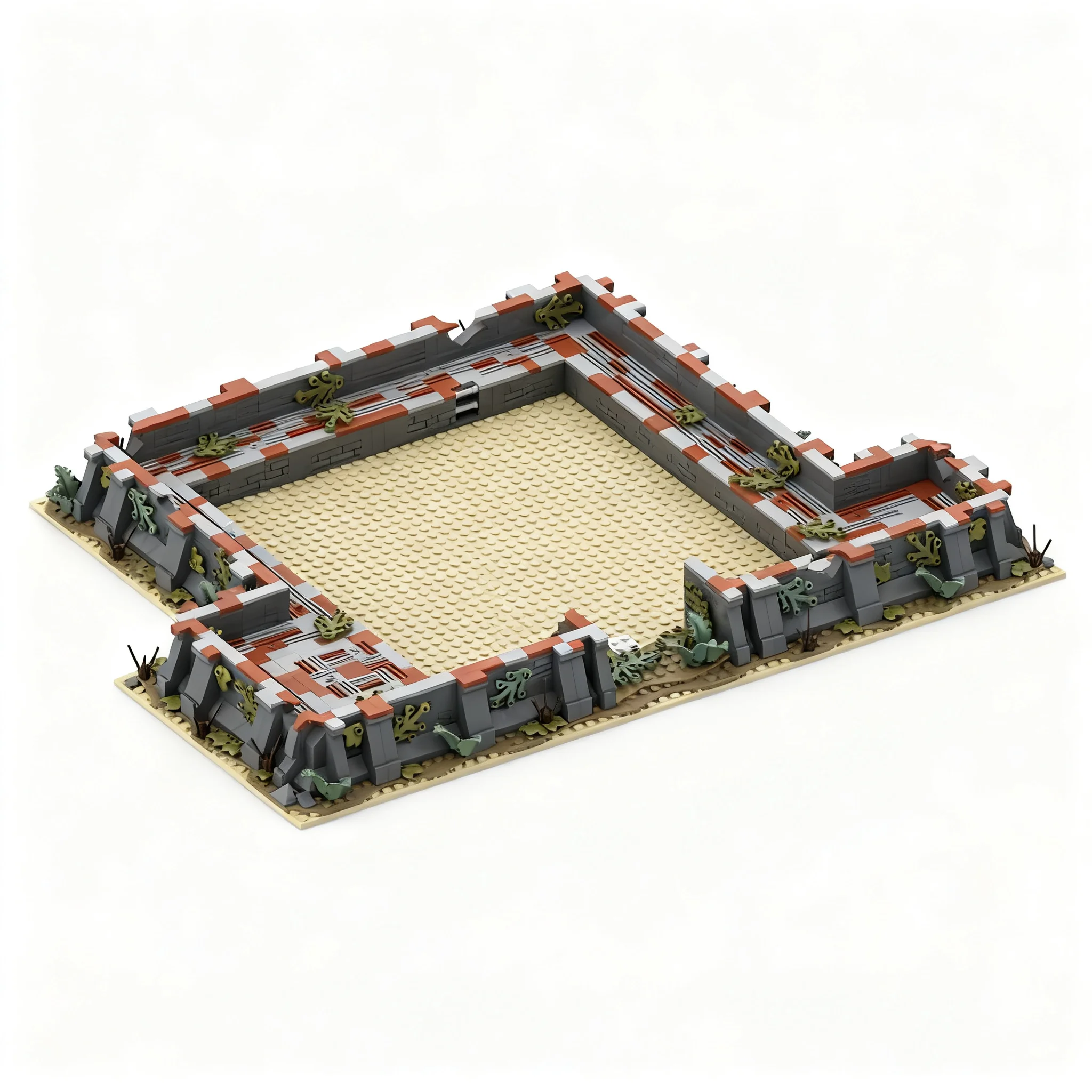 793pcs MOC Modular Buildings Modular Abandoned Fortress - Basic Low Walls Model Toy Building Blocks Architecture Christmas Gift