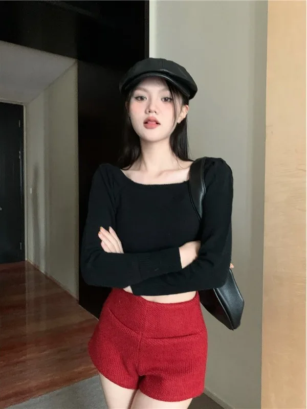 

Slim Fit ort Knitted Sweater for Women Long Sve Belly Button Exposure Sle Commute Faion Autumn Winter New Arrival