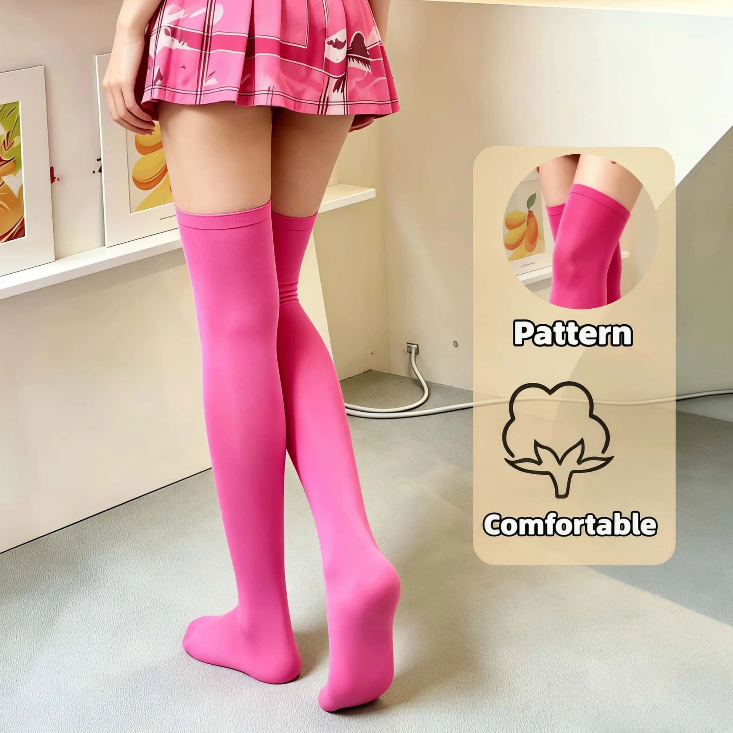 Solide magentafarbene Overknee-Socken für Damen, bequeme, elastische, vielseitige hohe Socken, perfekt für den täglichen Gebrauch und Partys – Detail 4