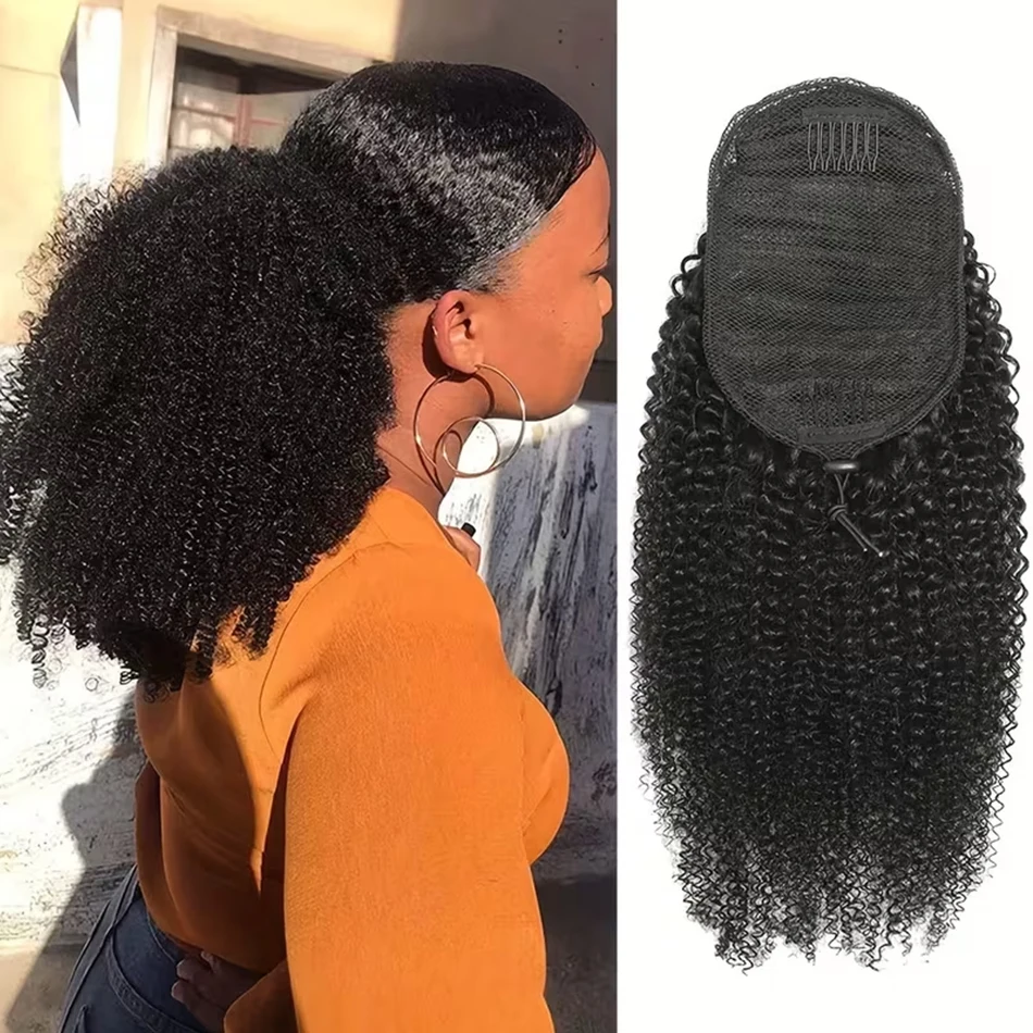 

Afro Kinky Curly Drawstring Ponytail Human Hair For Women Brazilian Virgin Kinky Curly Human Hair Ponytail with Wrap Drawstring