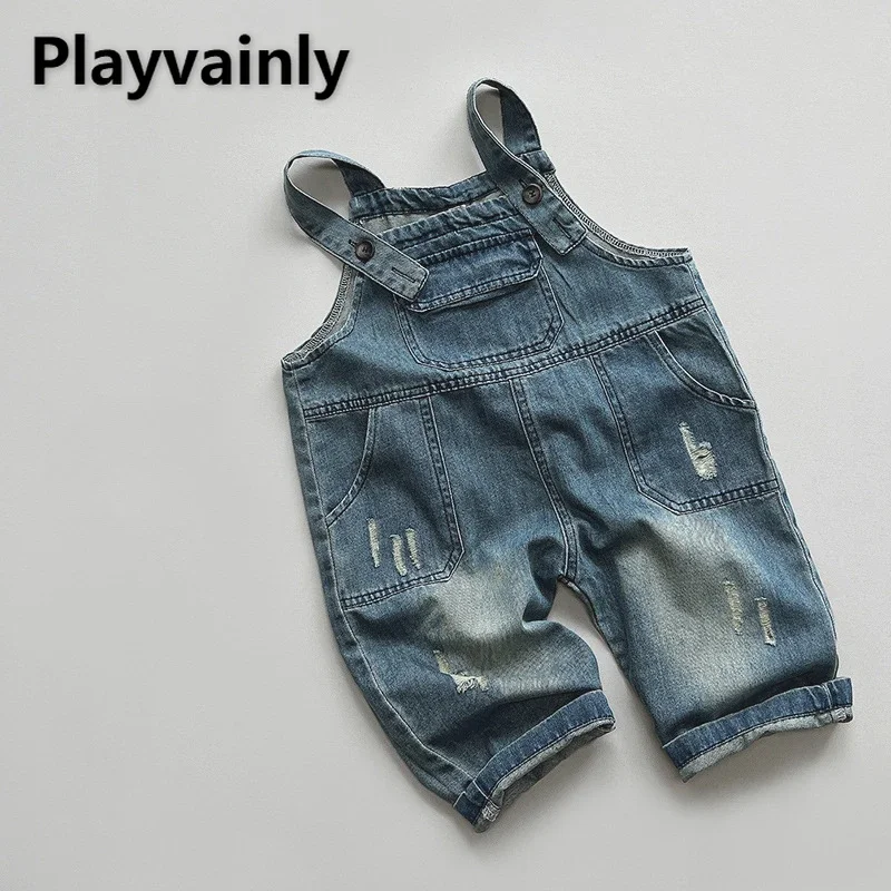 Estilo coreano primavera otoño bebé monos Unisex Retro azul Denim pantalones con pechera rectos sueltos niños correas casuales Jeans A88003