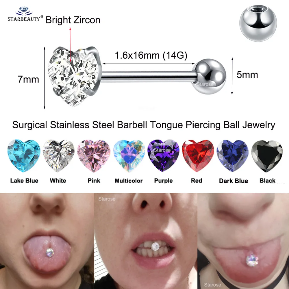 1 قطعة كريستال ستار جولة القلب اللسان ثقب المجوهرات الزركون الحديد حلقات اللسان الفولاذ المقاوم للصدأ الصناعية ثقب الكرة النهاية