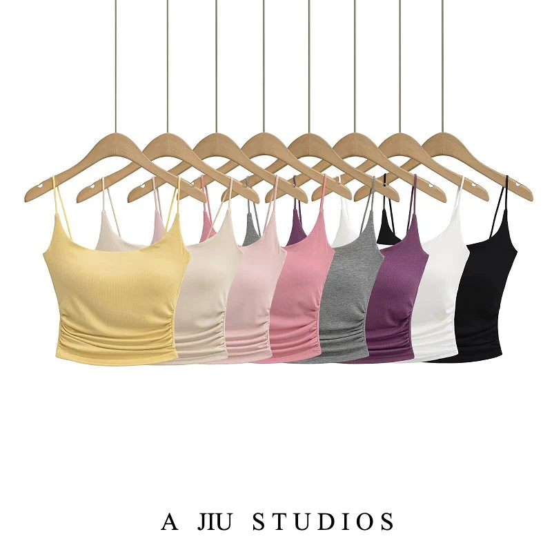

American Sle Sexy Bal Crop Top Women's Csole Vest Inner And Outer Wear Summer with Chest Pad ort Slim Pink Top