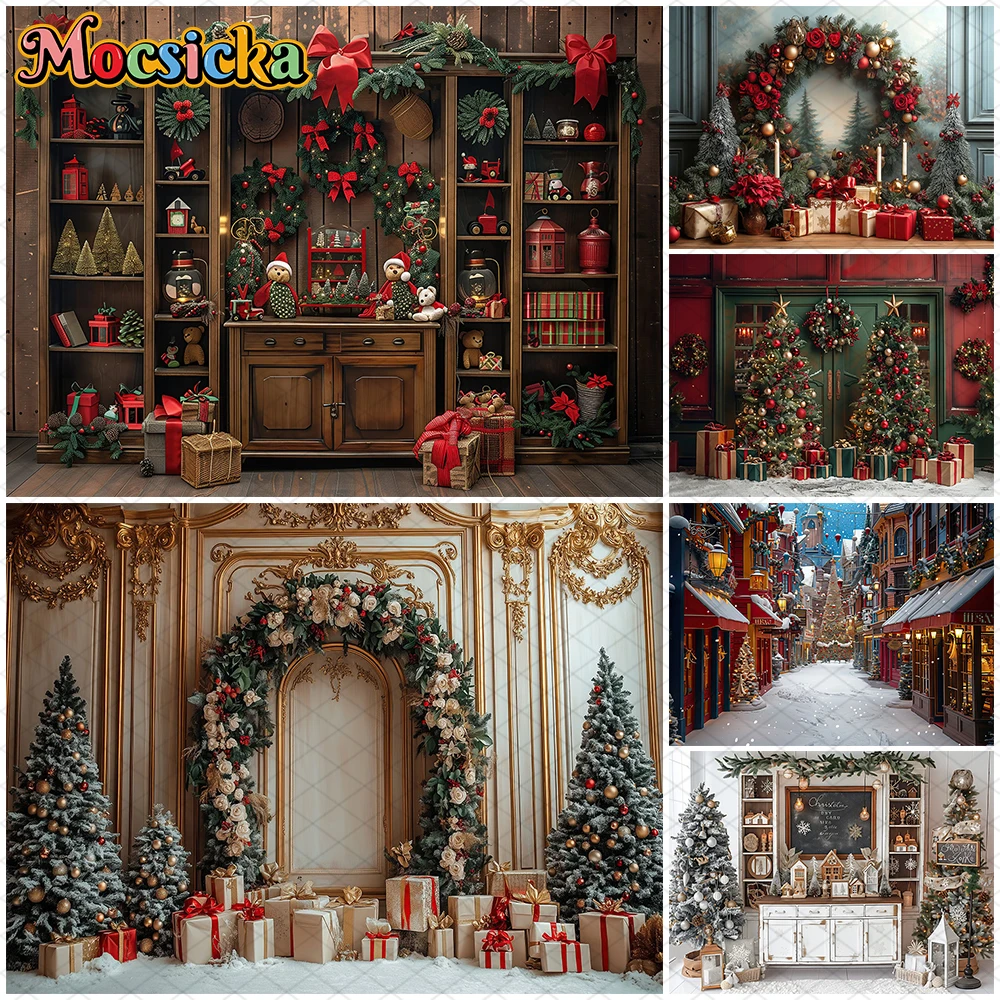 

Mocsicka Christmas Backgrounds Photography New Year Party Xmas Tree Decorations Family Children Photo Backdrops Studio Wallpaper