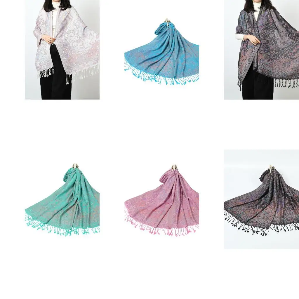 

652F Fringed Shawl Wrap Bohemian Ethnic Pattern Scarf MultiPurpose Shoulder Wrap for Women Vacation Winter Fashion Accessory