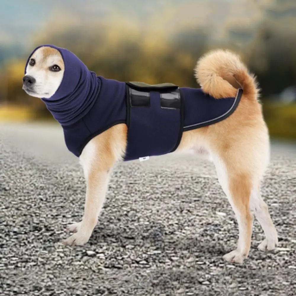 Elastic Dog Anxiety Vest Reflective Warm Dog Soothing Clothes with Hoodie Windproof Dogs Calming Jacket for Fireworks