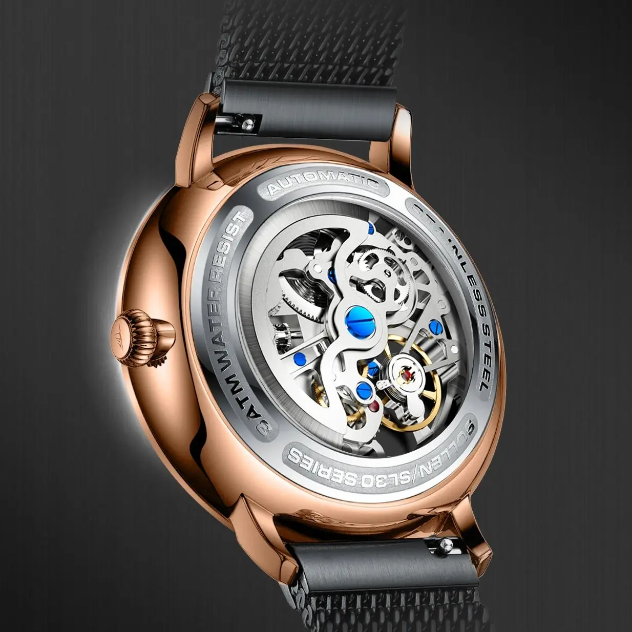 ساعة SOLLEN للرجال ميكانيكية أوتوماتيكية بالكامل مقاومة للماء وإضاءة ليلية على الطراز السويسري ساعة ريفية للطلاب هدية لصديقك