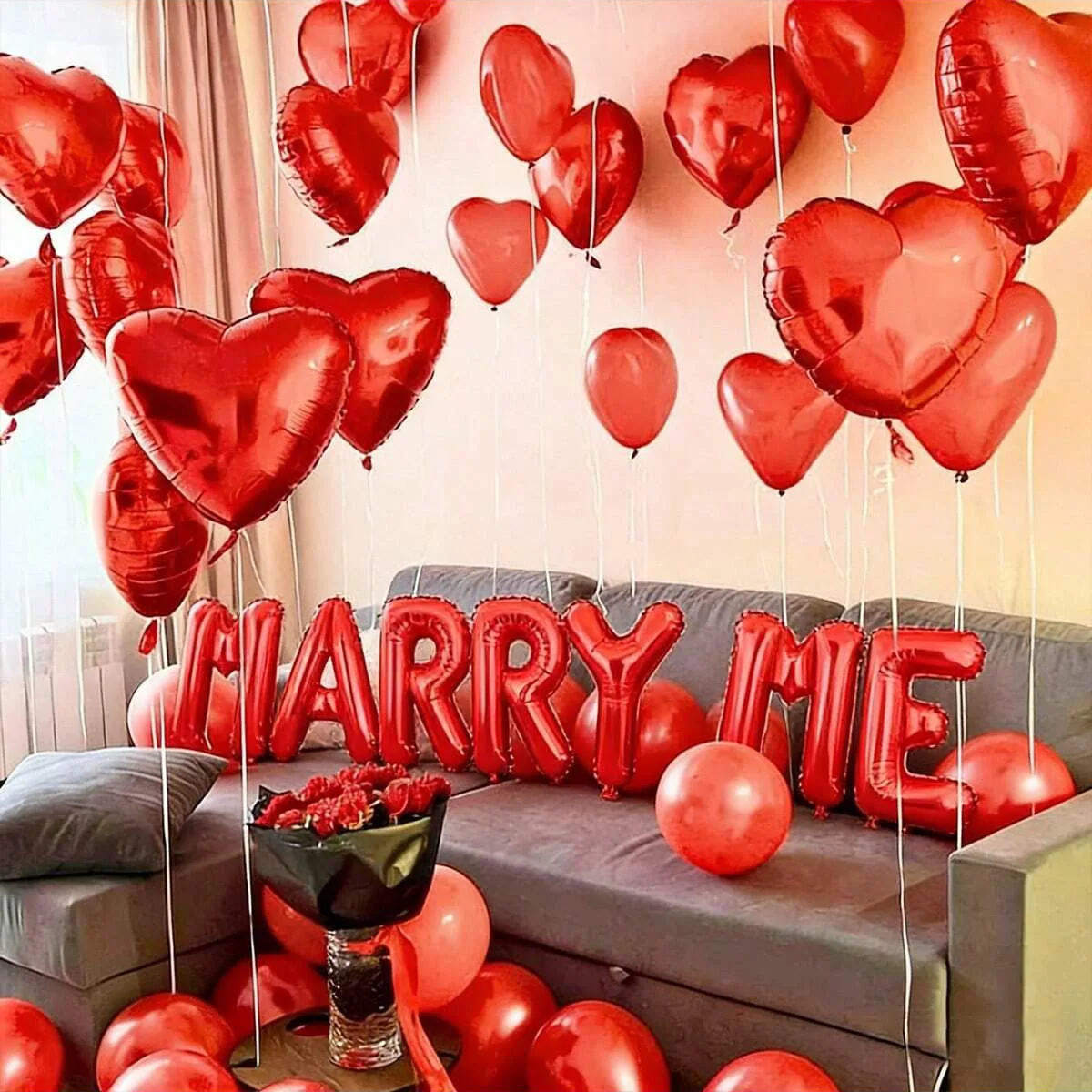 MARRY ME Ballon- und Herzförmiges Ballon-Set, Dekorationsballons für Heiratsanträge, Hochzeiten und romantische Szenen – Detail 6