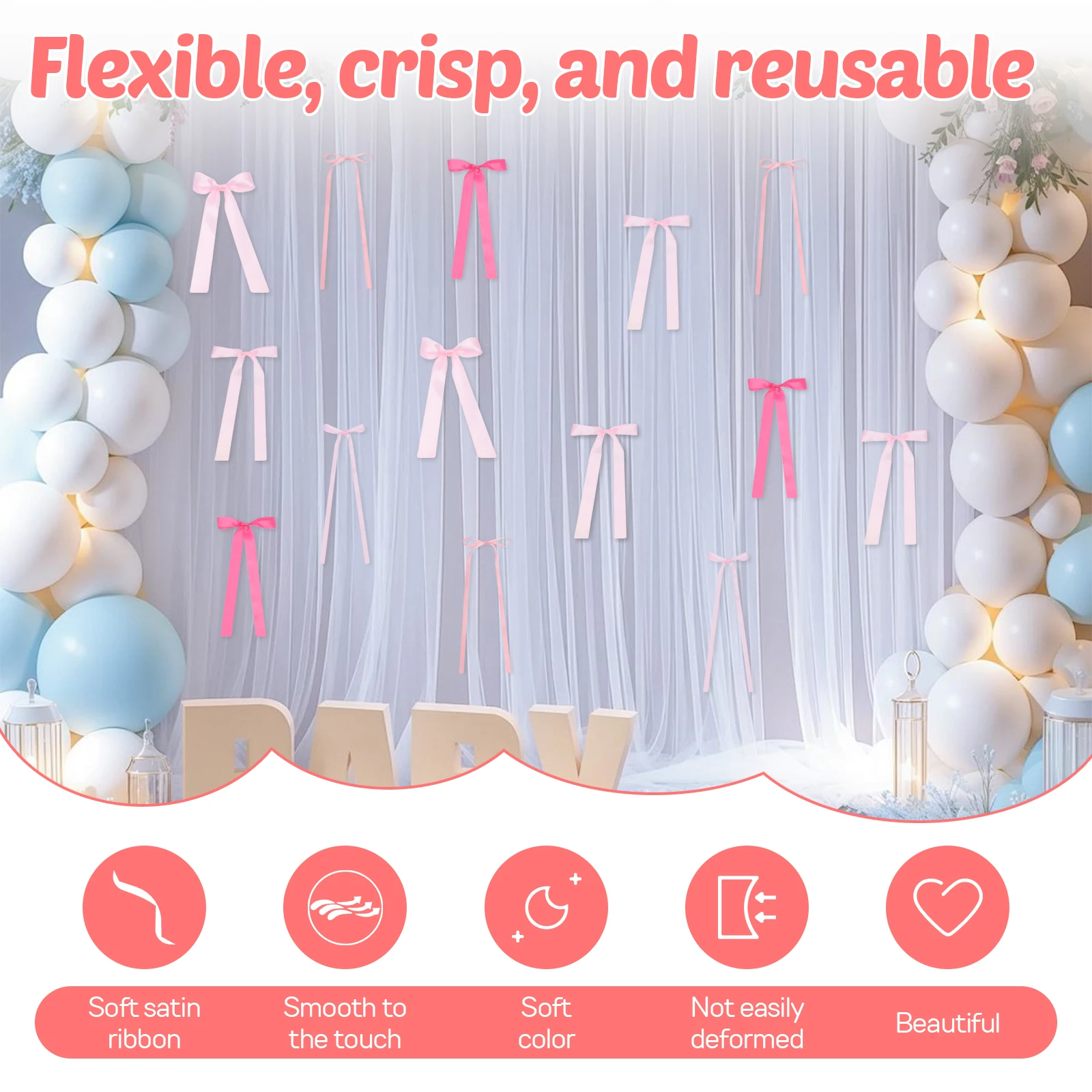 40 قطعة القوس الوردي جدار ديكور شريط من الساتان القوس حفلة خلفية ديكور Bowknot بها بنفسك Bowknot خلفية غرفة الفن زخرفة لصور غرفة النوم #4