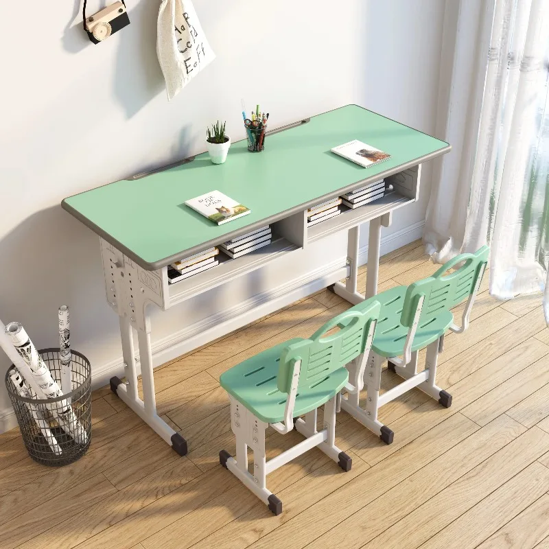 Modern design student desk and chair set Customizable double desk, height adjustable made of wood, suitable for school and home