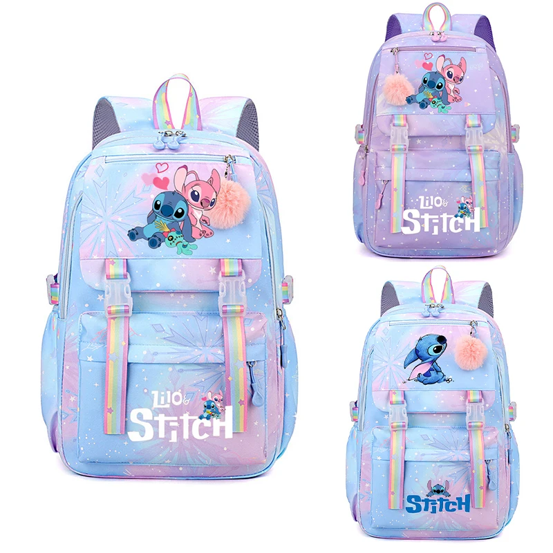 Stitch Disney Large Capacity Backpack, Casual Nylon Cute Daypack, Cartoon Anime Schoolbag, Girl Casual Travel Commute Knapsack